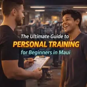 a Maui Local discussing his fitness progress with his personal trainer in Maui Powerhouse Gym