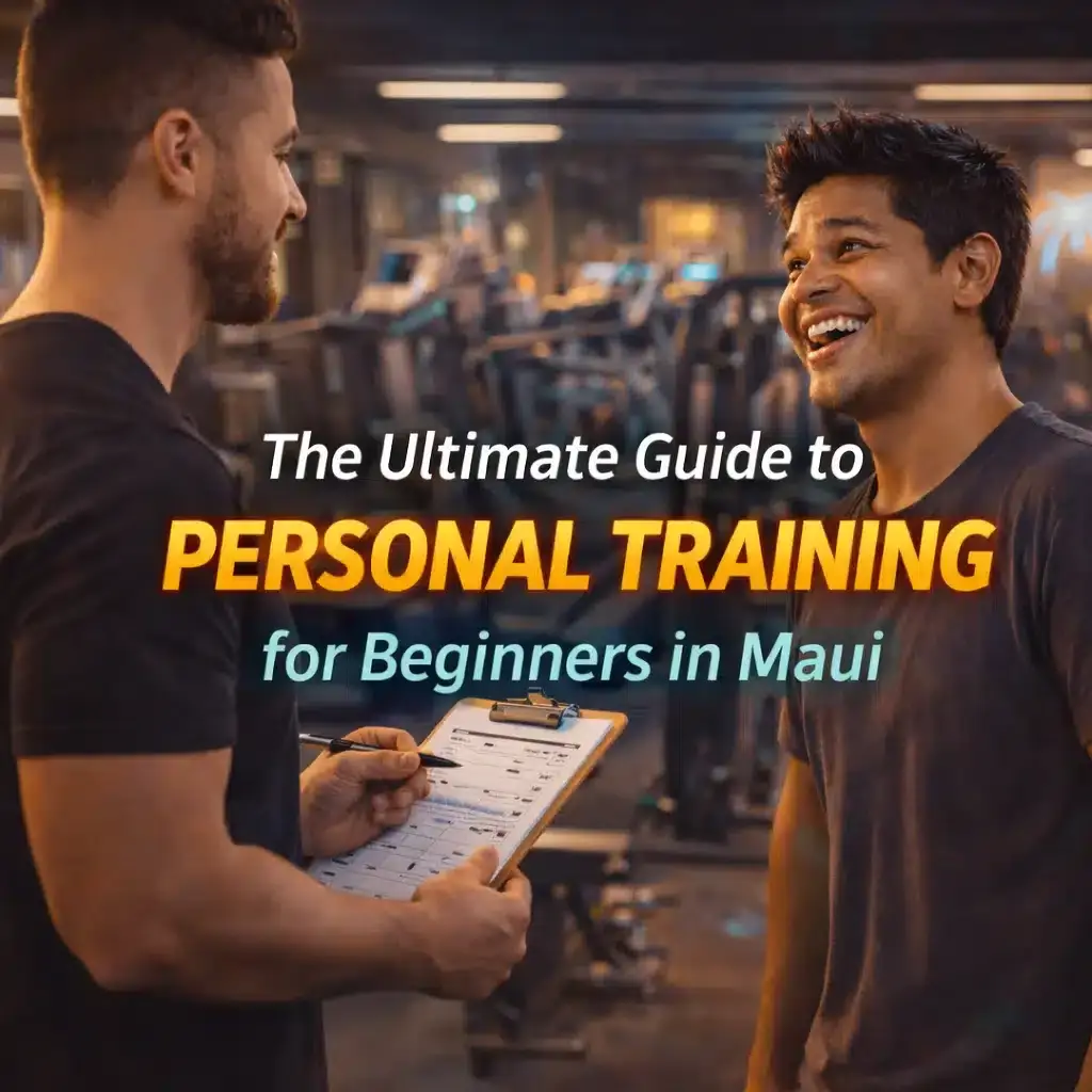 a Maui Local discussing his fitness progress with his personal trainer in Maui Powerhouse Gym