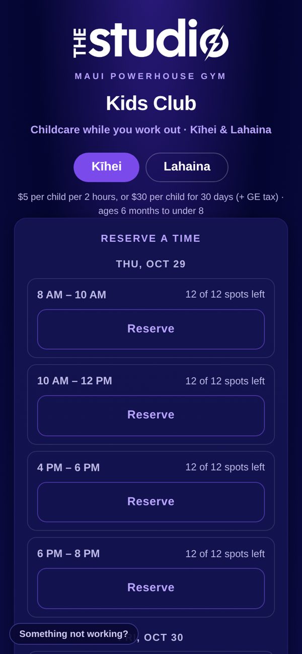 Kids Club screen